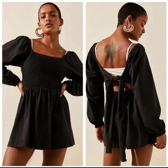 Free People Dresses & Skirts - Free People Beach Colette Convertible Smocked Mini Dress Black boho cottage